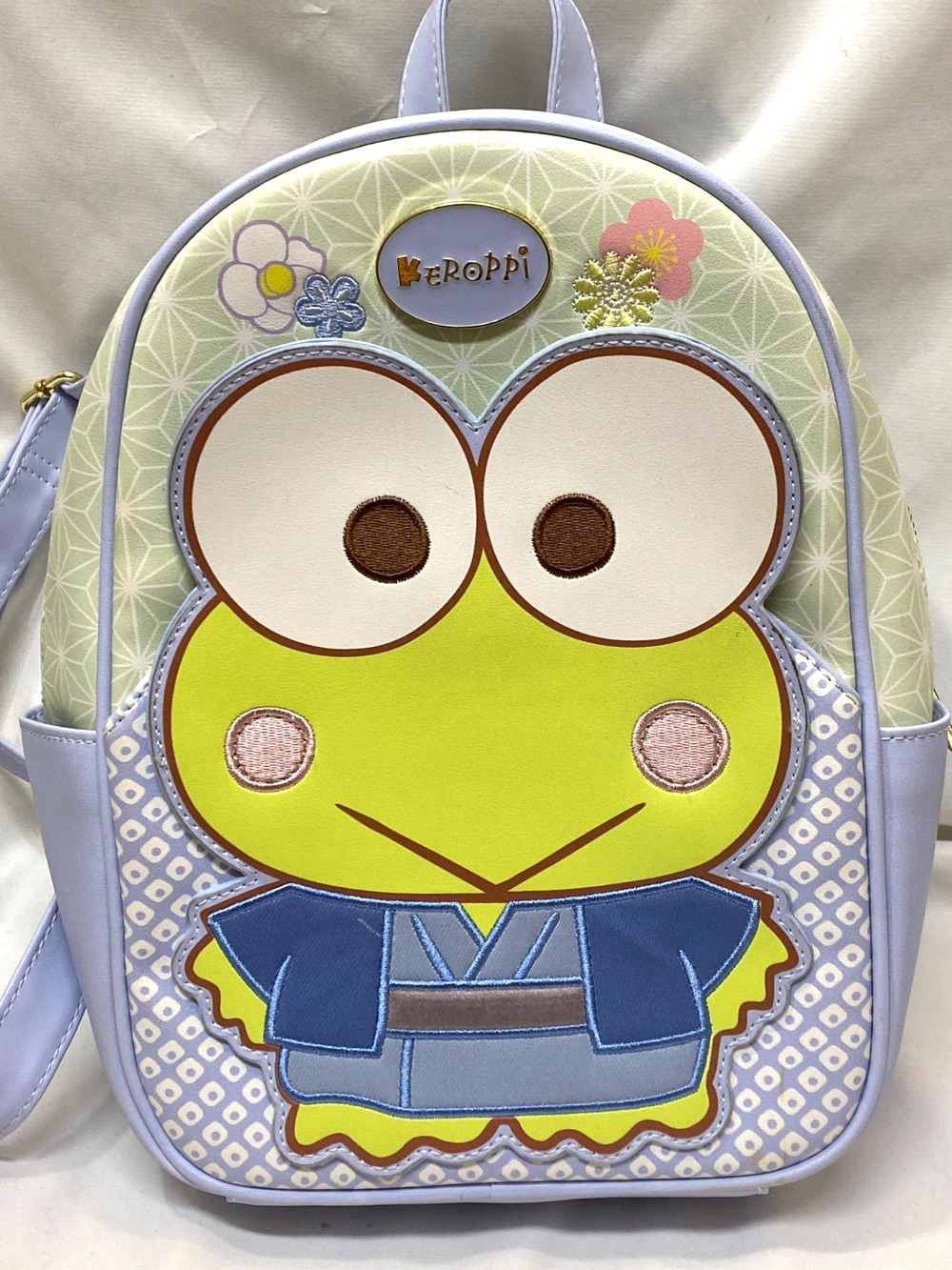 Her Universe Backpack Sanrio Keroppi Wagara Kimono Frog Green & Blue Floral NWT